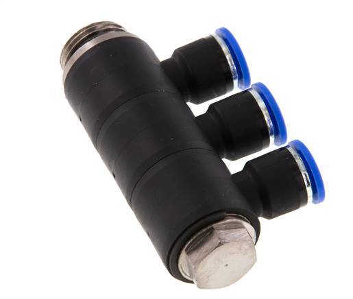 10mm x G1/2'' 3-way Manifold Push-in Fitting with Male Threads Brass/PA 66 NBR Rotatable