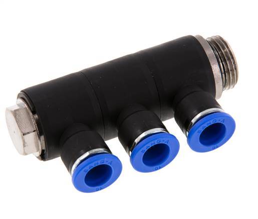 10mm x G1/2'' 3-way Manifold Push-in Fitting with Male Threads Brass/PA 66 NBR Rotatable