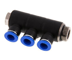 10mm x G1/2'' 3-way Manifold Push-in Fitting with Male Threads Brass/PA 66 NBR Rotatable