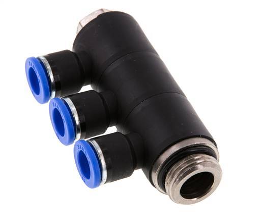 10mm x G1/2'' 3-way Manifold Push-in Fitting with Male Threads Brass/PA 66 NBR Rotatable