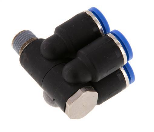 8mm x R1/8'' 4-way Manifold Push-in Fitting with Male Threads Brass/PA 66 NBR Rotatable