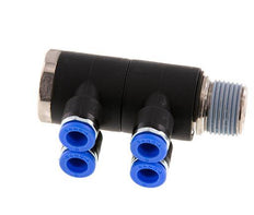 6mm x R3/8'' 4-way Manifold Push-in Fitting with Male Threads Brass/PA 66 NBR Rotatable