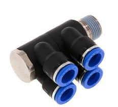 10mm x R3/8'' 4-way Manifold Push-in Fitting with Male Threads Brass/PA 66 NBR Rotatable