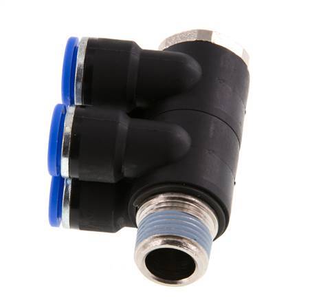 10mm x R3/8'' 4-way Manifold Push-in Fitting with Male Threads Brass/PA 66 NBR Rotatable