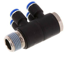 8mm x R1/2'' 4-way Manifold Push-in Fitting with Male Threads Brass/PA 66 NBR Rotatable