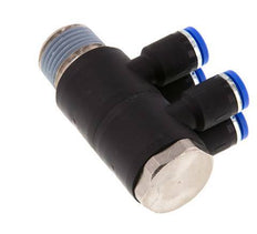 8mm x R1/2'' 4-way Manifold Push-in Fitting with Male Threads Brass/PA 66 NBR Rotatable