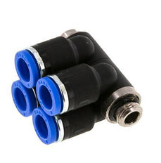 8mm x G1/8'' 4-way Manifold Push-in Fitting with Male Threads Brass/PA 66 NBR Rotatable