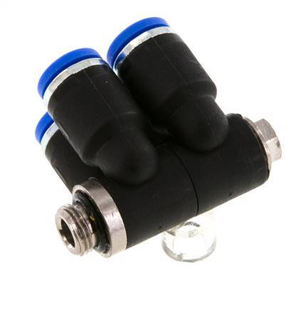 8mm x G1/8'' 4-way Manifold Push-in Fitting with Male Threads Brass/PA 66 NBR Rotatable