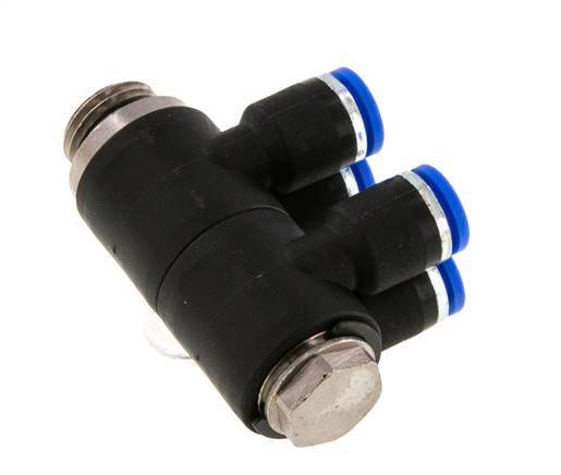 6mm x G1/4'' 4-way Manifold Push-in Fitting with Male Threads Brass/PA 66 NBR Rotatable