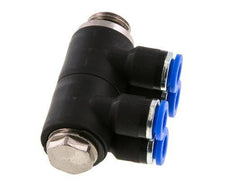 6mm x G1/4'' 4-way Manifold Push-in Fitting with Male Threads Brass/PA 66 NBR Rotatable