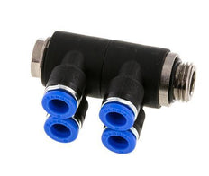 6mm x G1/4'' 4-way Manifold Push-in Fitting with Male Threads Brass/PA 66 NBR Rotatable