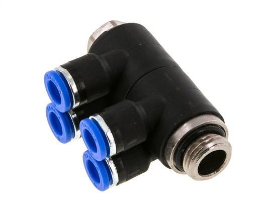 6mm x G1/4'' 4-way Manifold Push-in Fitting with Male Threads Brass/PA 66 NBR Rotatable