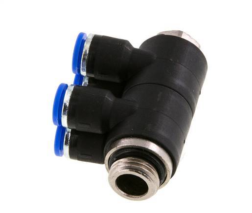 6mm x G1/4'' 4-way Manifold Push-in Fitting with Male Threads Brass/PA 66 NBR Rotatable