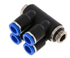 8mm x G1/4'' 4-way Manifold Push-in Fitting with Male Threads Brass/PA 66 NBR Rotatable