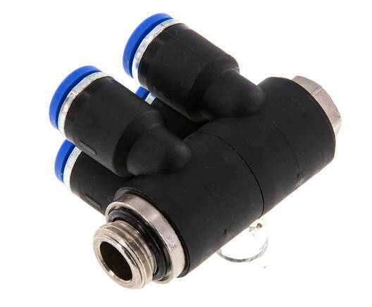8mm x G1/4'' 4-way Manifold Push-in Fitting with Male Threads Brass/PA 66 NBR Rotatable