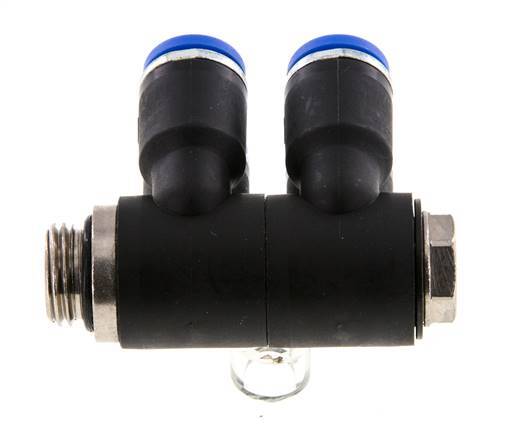 8mm x G1/4'' 4-way Manifold Push-in Fitting with Male Threads Brass/PA 66 NBR Rotatable