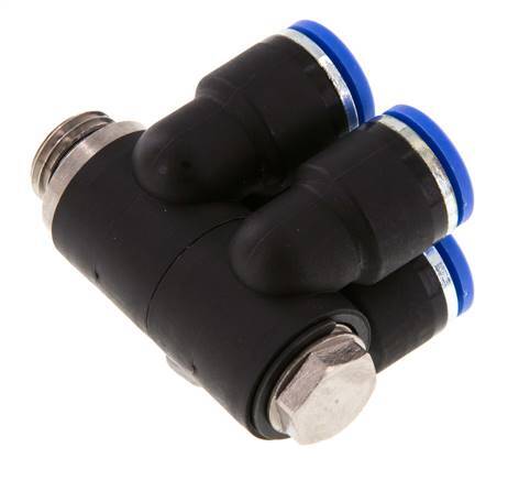 10mm x G1/4'' 4-way Manifold Push-in Fitting with Male Threads Brass/PA 66 NBR Rotatable