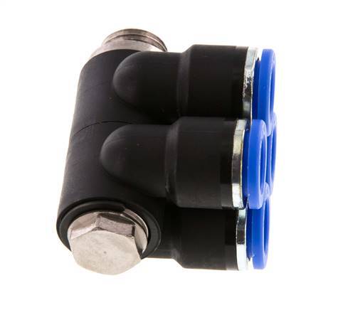 10mm x G1/4'' 4-way Manifold Push-in Fitting with Male Threads Brass/PA 66 NBR Rotatable