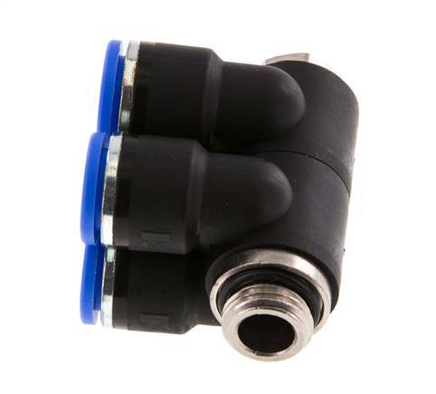10mm x G1/4'' 4-way Manifold Push-in Fitting with Male Threads Brass/PA 66 NBR Rotatable