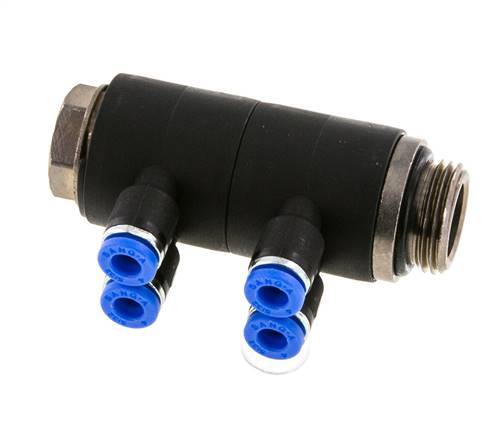 4mm x G3/8'' 4-way Manifold Push-in Fitting with Male Threads Brass/PA 66 NBR Rotatable