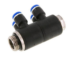 6mm x G3/8'' 4-way Manifold Push-in Fitting with Male Threads Brass/PA 66 NBR Rotatable