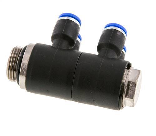 6mm x G3/8'' 4-way Manifold Push-in Fitting with Male Threads Brass/PA 66 NBR Rotatable