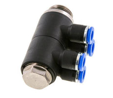 6mm x G3/8'' 4-way Manifold Push-in Fitting with Male Threads Brass/PA 66 NBR Rotatable