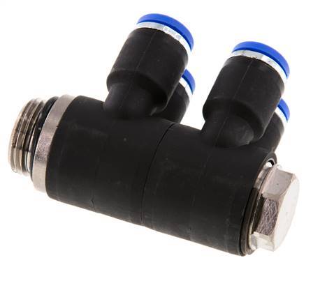 8mm x G3/8'' 4-way Manifold Push-in Fitting with Male Threads Brass/PA 66 NBR Rotatable