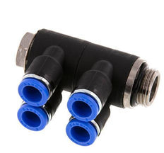 8mm x G3/8'' 4-way Manifold Push-in Fitting with Male Threads Brass/PA 66 NBR Rotatable