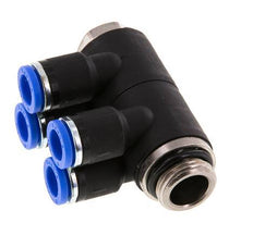 8mm x G3/8'' 4-way Manifold Push-in Fitting with Male Threads Brass/PA 66 NBR Rotatable