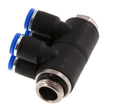8mm x G3/8'' 4-way Manifold Push-in Fitting with Male Threads Brass/PA 66 NBR Rotatable