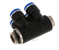 10mm x G3/8'' 4-way Manifold Push-in Fitting with Male Threads Brass/PA 66 NBR Rotatable