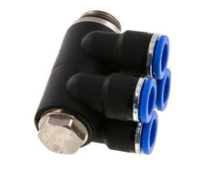 10mm x G3/8'' 4-way Manifold Push-in Fitting with Male Threads Brass/PA 66 NBR Rotatable