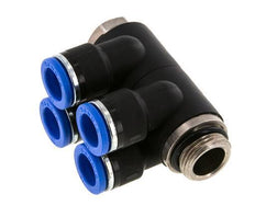10mm x G3/8'' 4-way Manifold Push-in Fitting with Male Threads Brass/PA 66 NBR Rotatable