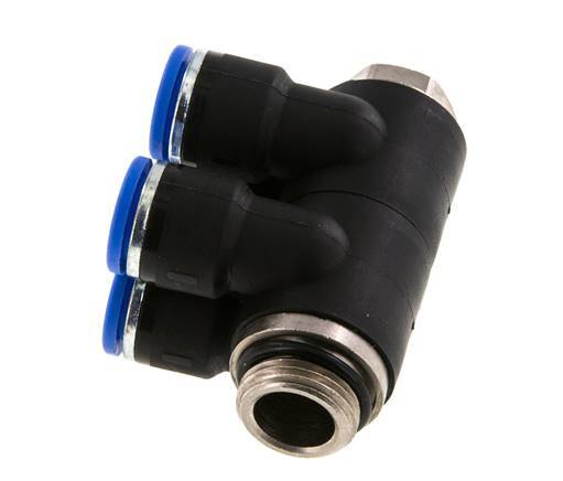 10mm x G3/8'' 4-way Manifold Push-in Fitting with Male Threads Brass/PA 66 NBR Rotatable