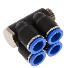 12mm x G3/8'' 4-way Manifold Push-in Fitting with Male Threads Brass/PA 66 NBR Rotatable