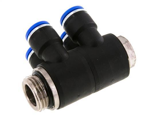 10mm x G1/2'' 4-way Manifold Push-in Fitting with Male Threads Brass/PA 66 NBR Rotatable
