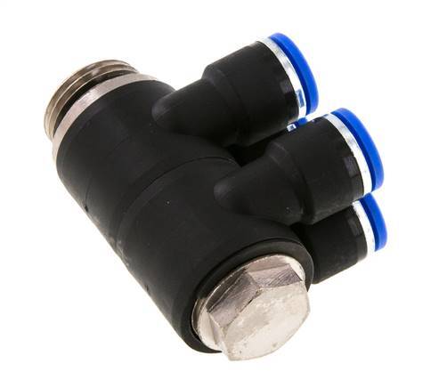 10mm x G1/2'' 4-way Manifold Push-in Fitting with Male Threads Brass/PA 66 NBR Rotatable