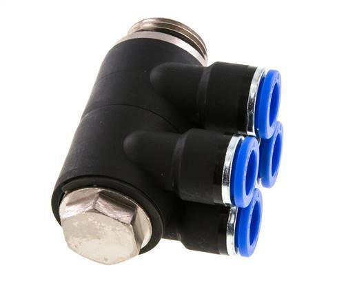 10mm x G1/2'' 4-way Manifold Push-in Fitting with Male Threads Brass/PA 66 NBR Rotatable