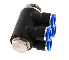 10mm x G1/2'' 4-way Manifold Push-in Fitting with Male Threads Brass/PA 66 NBR Rotatable