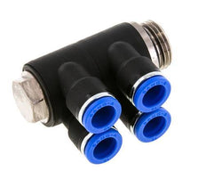 10mm x G1/2'' 4-way Manifold Push-in Fitting with Male Threads Brass/PA 66 NBR Rotatable