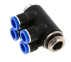 10mm x G1/2'' 4-way Manifold Push-in Fitting with Male Threads Brass/PA 66 NBR Rotatable