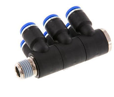 8mm x R1/4'' 6-way Manifold Push-in Fitting with Male Threads Brass/PA 66 NBR Rotatable