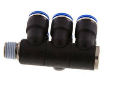 10mm x R1/4'' 6-way Manifold Push-in Fitting with Male Threads Brass/PA 66 NBR Rotatable