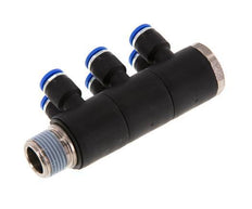 6mm x R3/8'' 6-way Manifold Push-in Fitting with Male Threads Brass/PA 66 NBR Rotatable