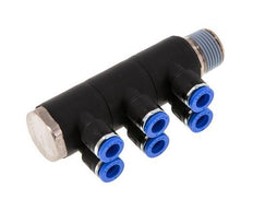 6mm x R3/8'' 6-way Manifold Push-in Fitting with Male Threads Brass/PA 66 NBR Rotatable