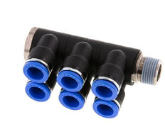 10mm x R3/8'' 6-way Manifold Push-in Fitting with Male Threads Brass/PA 66 NBR Rotatable