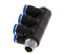 10mm x R3/8'' 6-way Manifold Push-in Fitting with Male Threads Brass/PA 66 NBR Rotatable