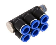 12mm x R3/8'' 6-way Manifold Push-in Fitting with Male Threads Brass/PA 66 NBR Rotatable