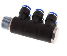 10mm x R1/2'' 6-way Manifold Push-in Fitting with Male Threads Brass/PA 66 NBR Rotatable